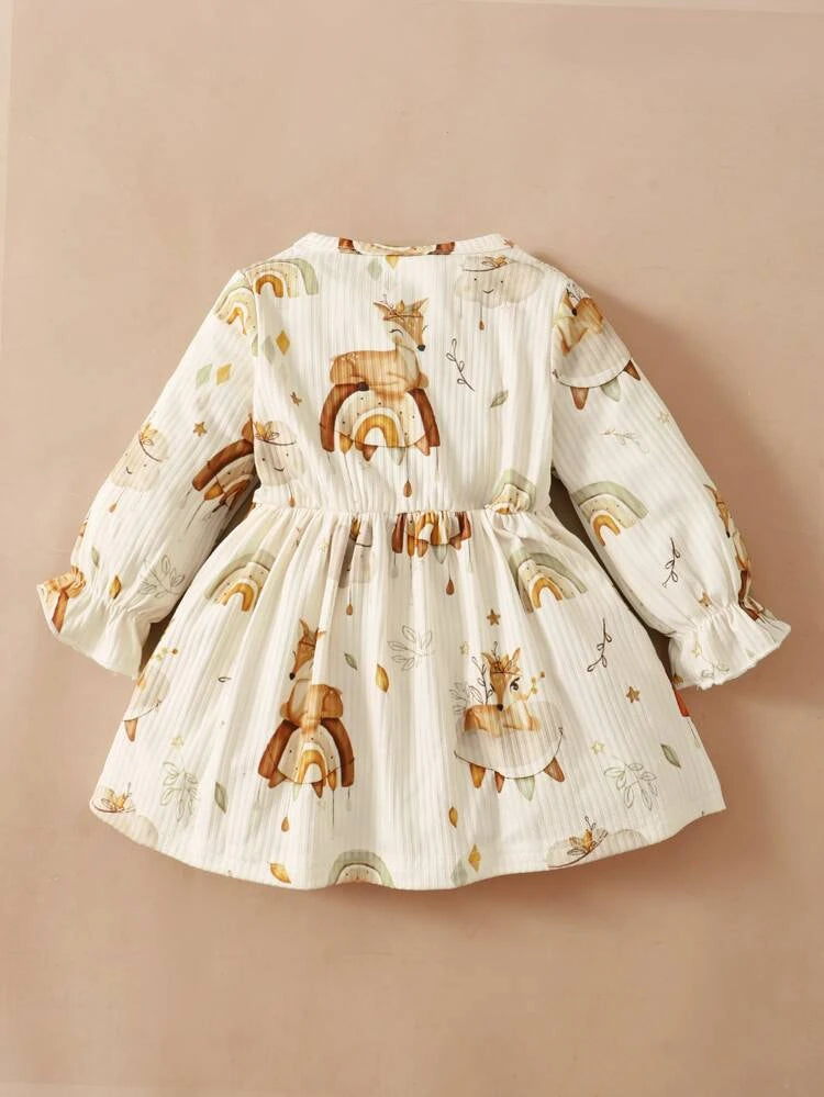 Deer Print Flounce Dress